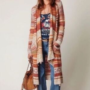 Free People Women's Sz SP Yesterdays Smile Aztec Fair Isle Wool Alpaca Cardigan
